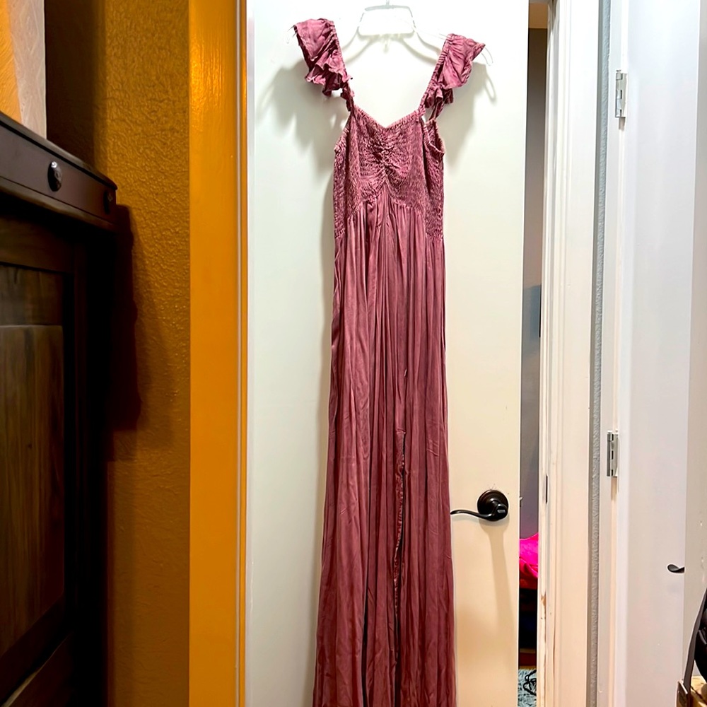 Blush colored maxi with two slits. Very cute!